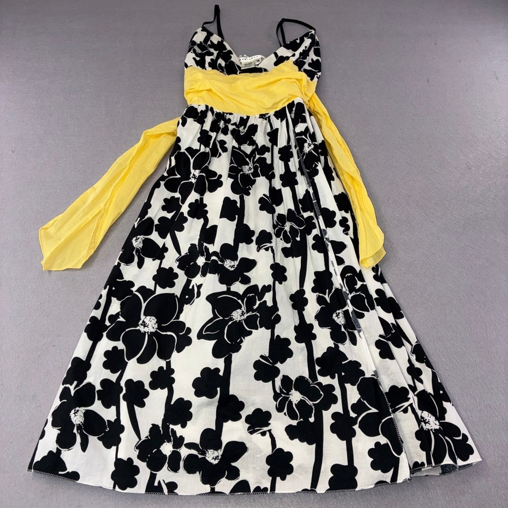 Soprano Floral Maxi Dress Womens Small Black White Yellow Excellent Sash V-Neck